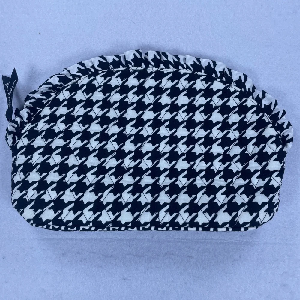 Vera Bradley Houndstooth Quilted Cosmetic Bag Black White Ruffle Travel Pouch